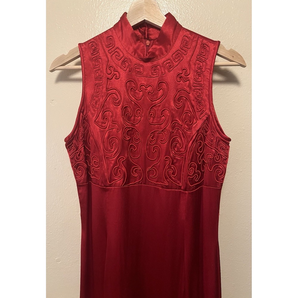 Vtg Y2K Jessica McClintock Mandarin Sleeveless Formal Maxi Dress Embroider Sz 12